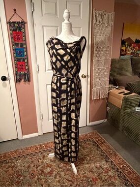 Sleeveless Cowl Neck top with Maxi wrap skirt in Black and Beige